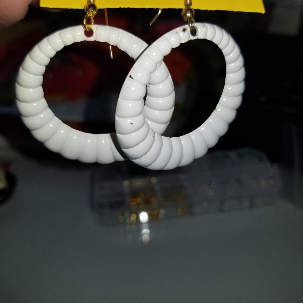White Textured Hoop Earrings Statement Retro Large Round Dangle Jewelry